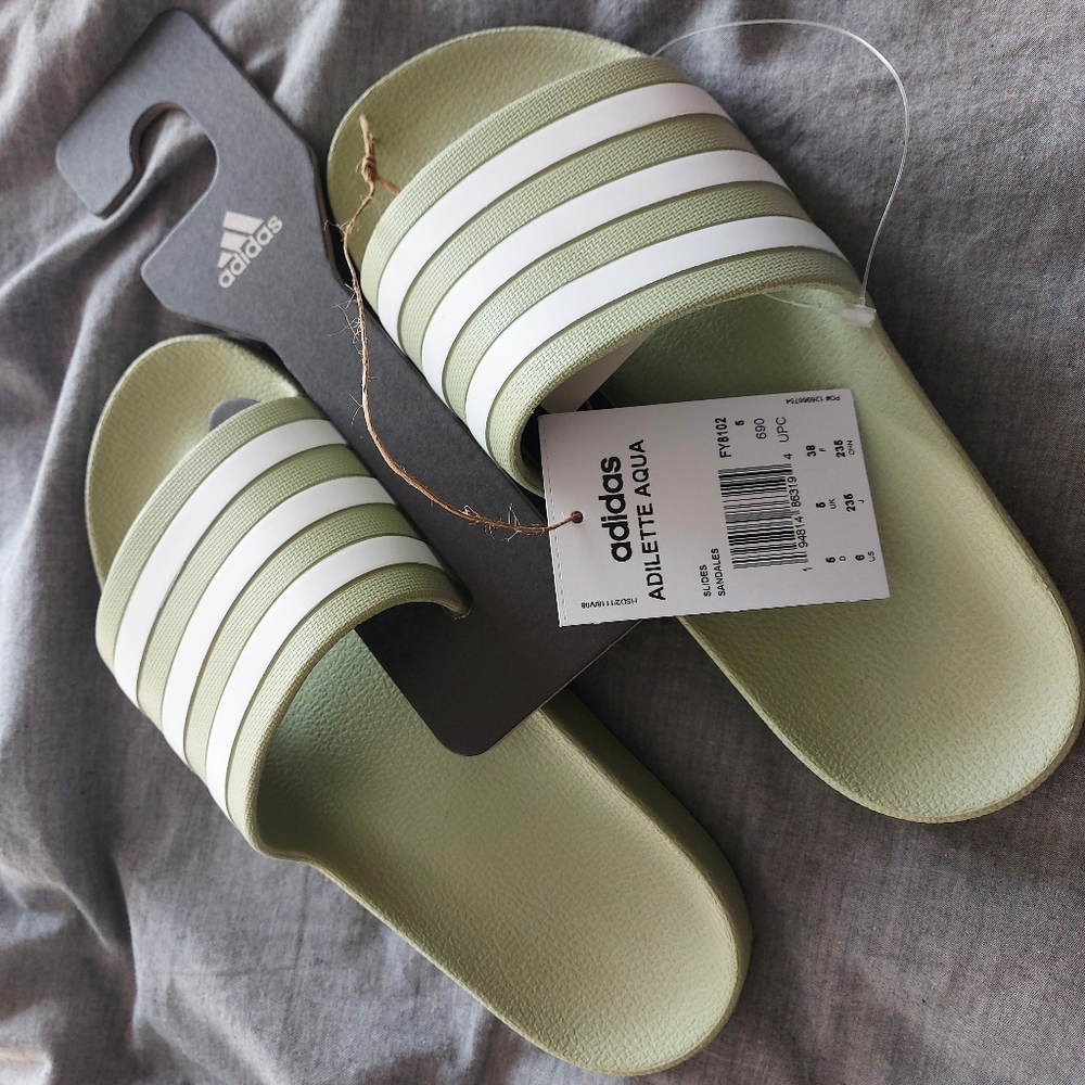Adidas slides sandals size 6 sage colour BNWT